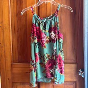 Creature comforts green and pink flower tank size medium